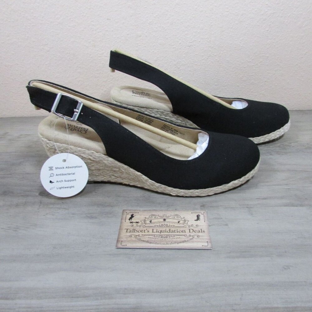 Croft & Barrow Women's 9 Tristie Sling Back Espadrille Wedges - Black